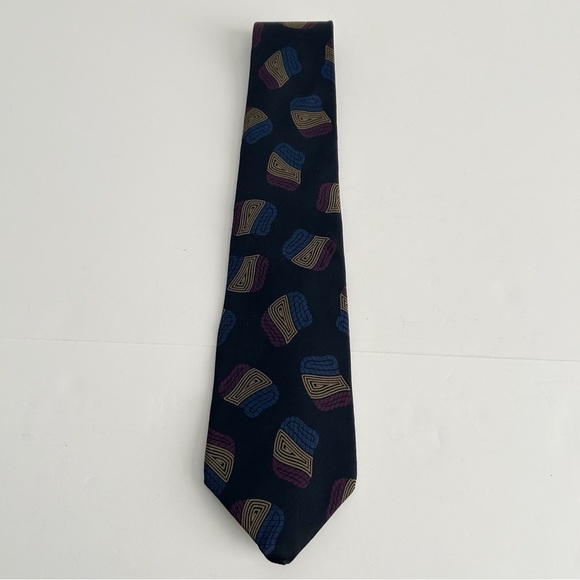 Yves Saint Laurent Black and Blue Geometric Silk Tie - Picture 2 of 8